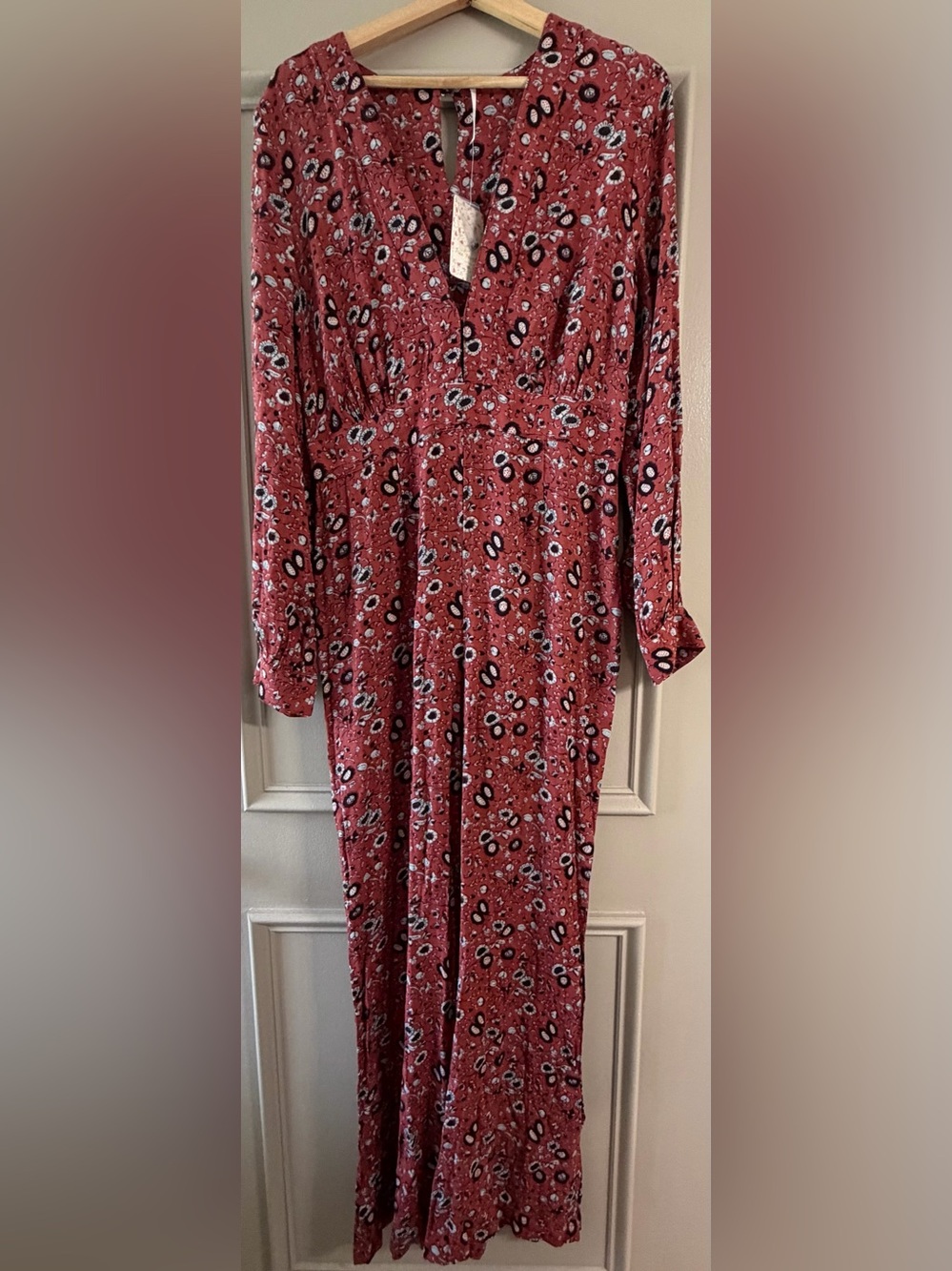 Free People Rust Floral Long-Sleeve Jumpsuit